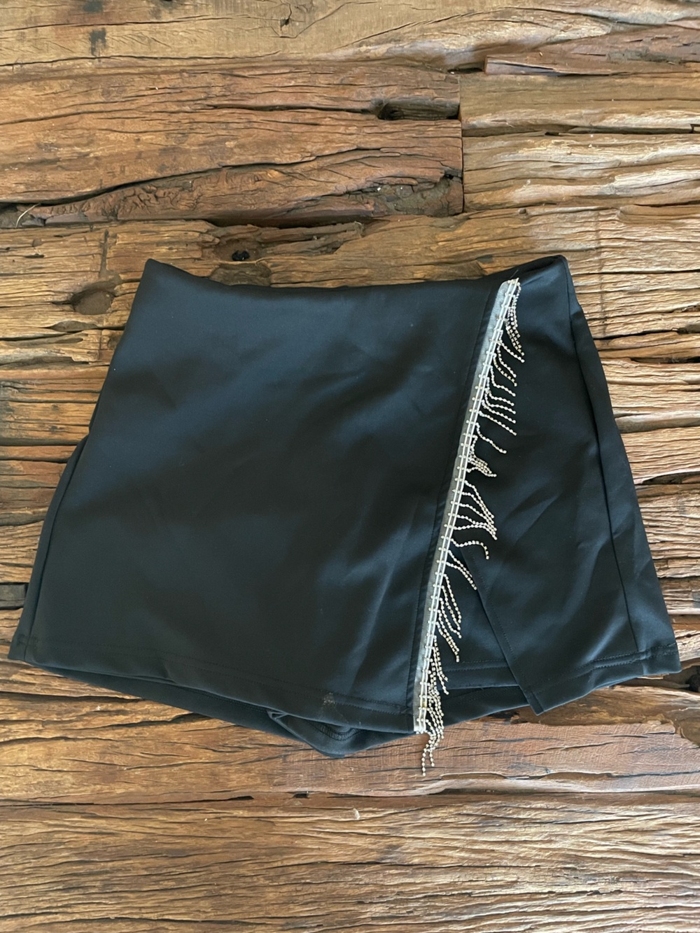 SHEIN Black Mini Skort with Silver Beaded Fringe